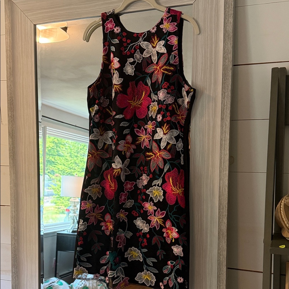 Sam Edelman Black Dress with Vibrant Floral Embroidery
